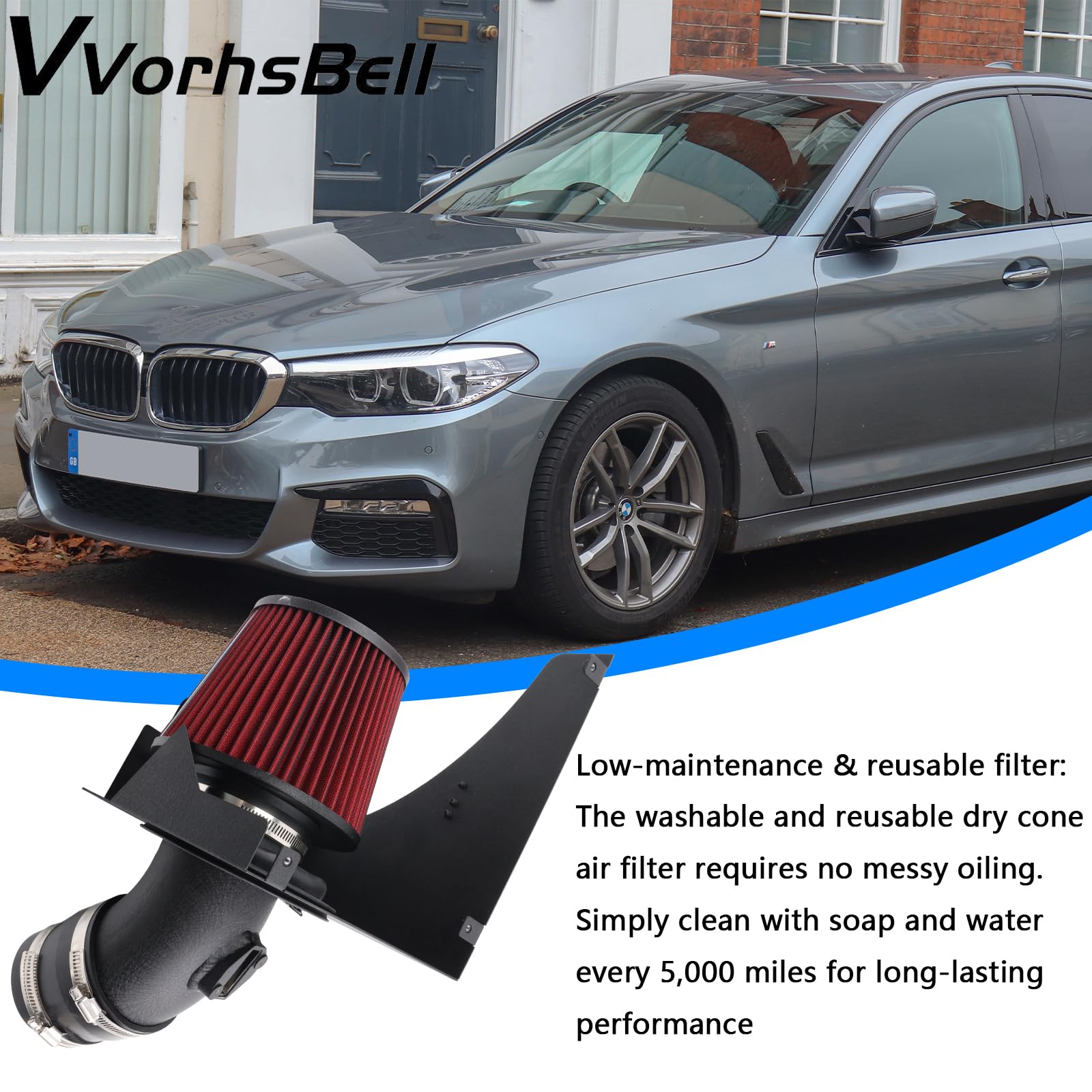 Cold Air Intake Kit Compatible with 2016+ BMW B58 F20 M140i F22 M240i F30 F32 M340i M440i Performance Upgrade with Washable Filter