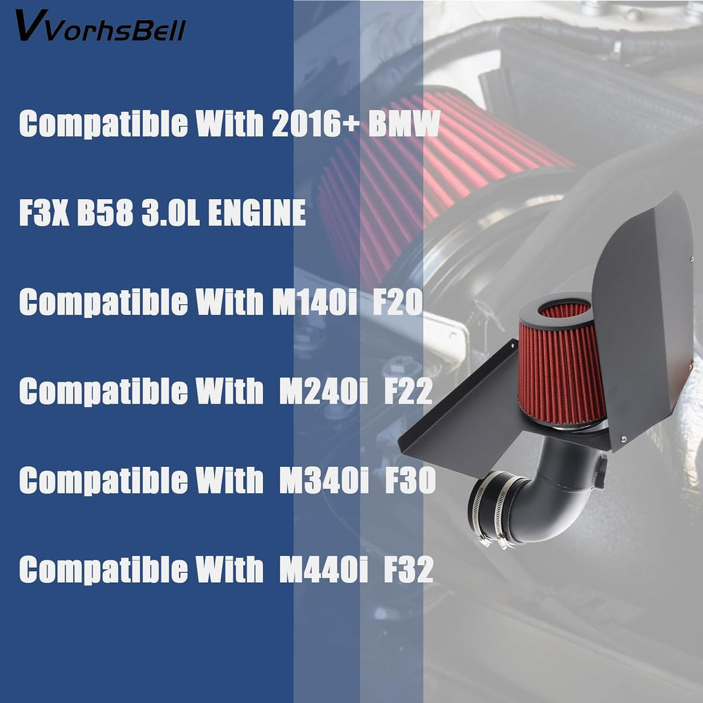 Cold Air Intake Kit Compatible with 2016+ BMW B58 F20 M140i F22 M240i F30 F32 M340i M440i Performance Upgrade with Washable Filter