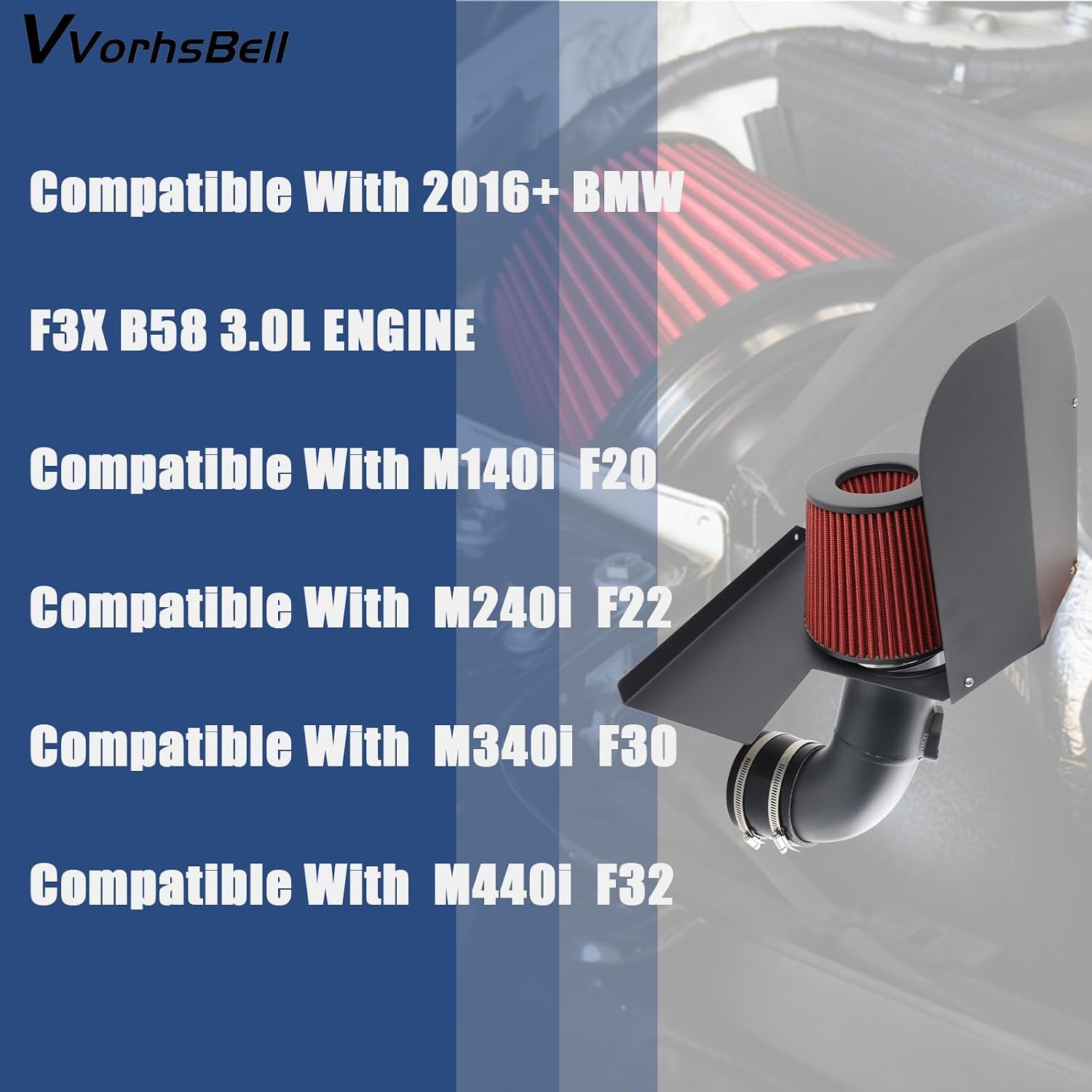 Cold Air Intake Kit Compatible with 2016+ BMW B58 F20 M140i F22 M240i F30 F32 M340i M440i Performance Upgrade with Washable Filter